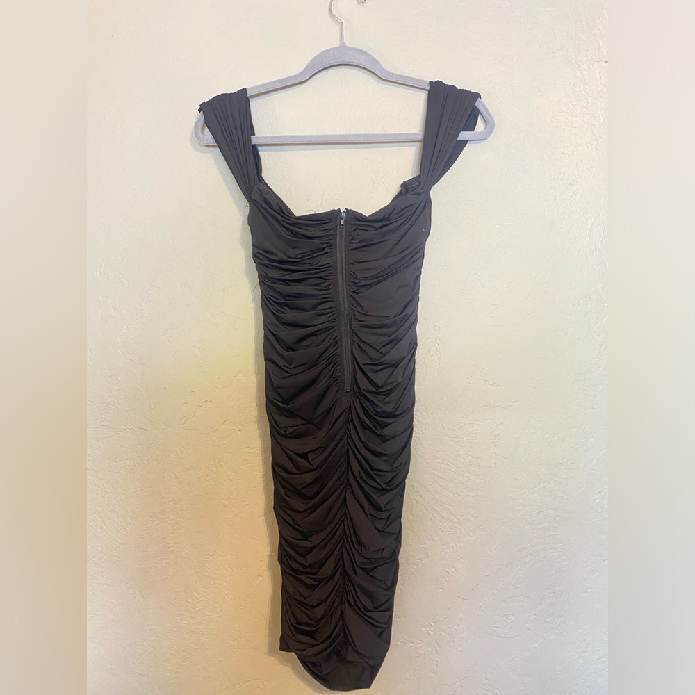Black Ruched Bodycon Mini Dress - Picture 2 of 2